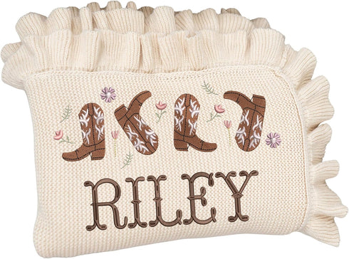 Personalized Cowgirl Name Blanket, Custom Knit Baby Girl Blanket, Embroidered Western Infant