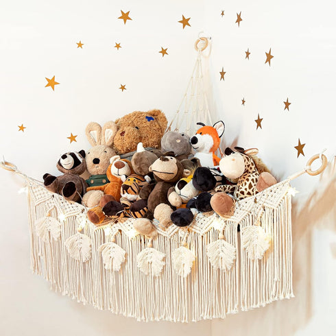 ANROYE Macrame Stuffed Animal Toy Net Hammock with Star Light, Small Plushies