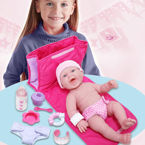 10 Set 13" 2+, Piece Deluxe Diaper Bag Gift | Feat. Realistic Smiling Baby Newborn Doll | La Newborn - JC Toys | All