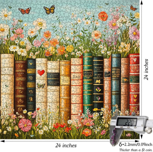 1000 Bgraamiens Vintage Wildflower Books Piece Jigsaw Puzzle Aesthetic Floral Book Spines Puzzle for Adults and Teens