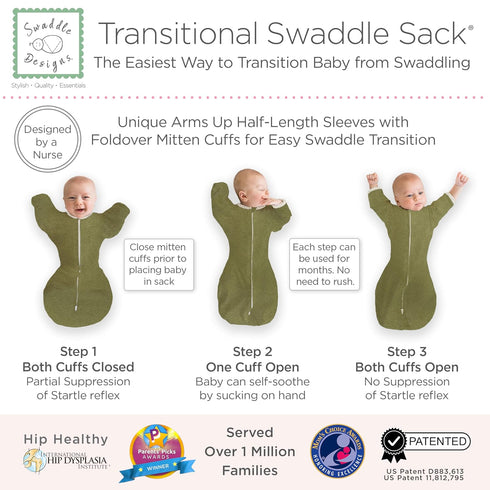 SwaddleDesigns Transitional Swaddle Sack - Arms Up Half-Length Sleeves, 0-3 Month, Heathered Gray