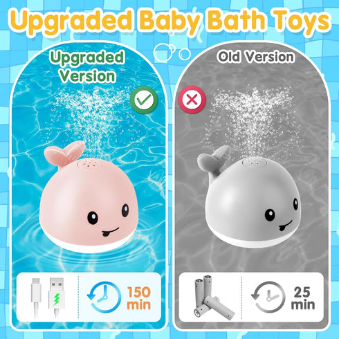 2024 Upgraded Baby Bath Toys, Light Up Whale Sprinkler Pool Toys for Kids Ages 1-3, Pink