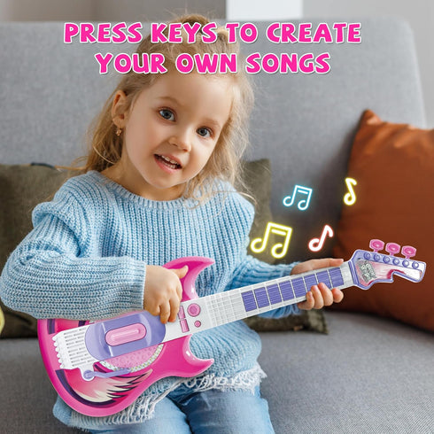 TG4 Set Contixo Musical Guitar and Microphone for Kids, Purple Electric Guitar Toys Starter Kit with Adjustable Height