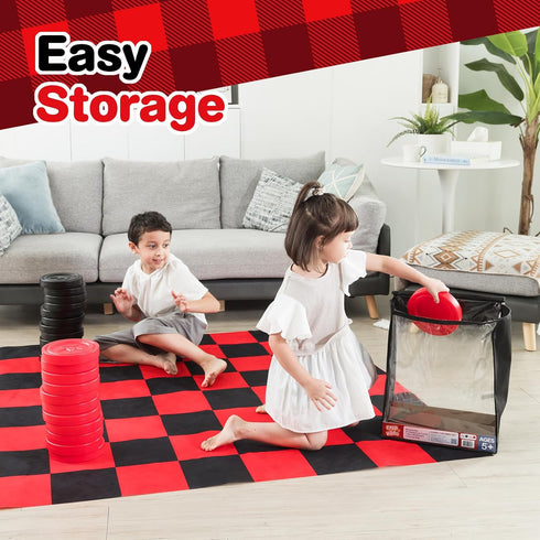 Jumbo Checkers Set with Storage Bag, 58 Inch Mat for Outdoor & Indoor Play, Backyard Board Games for Kids Ages 5-8,