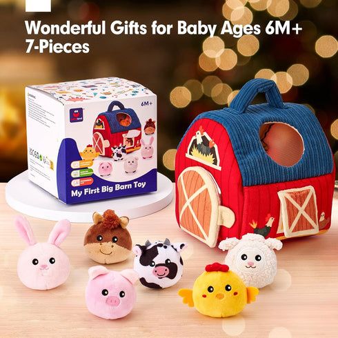 6-12 6 1-3, hahaland Baby Toys Months - Surprise Barn Stuffed Farm Animals, Rattle, Crinkle, Mirror, Montessori Toys