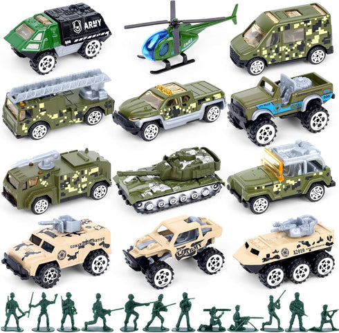 62PCS Diecast Military Vehicles Playsets - 3 Otters Army Toy Vehicle Models with Alloy Metal Vehicles and Army Men