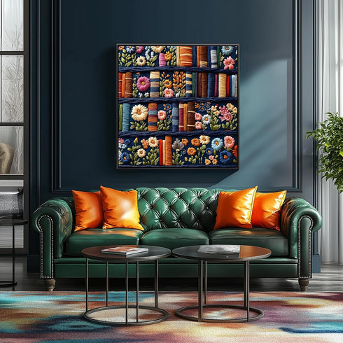 500 (20"x20") Floral Bookshelf Puzzles for Adults Pieces Wildflower Books Pages Jigsaw Puzzles Vintage Unique Plant