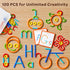 Set 120PCS Montessori Smart Sticks and Rings with Challenge Cards, Creative STEM Kit with Wooden Pattern Blocks