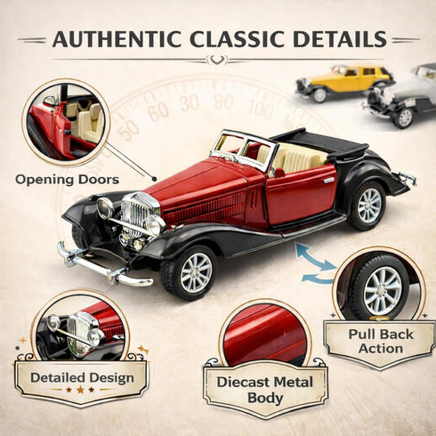 6 Pack Pullback (1:32 - Diecast Cars Antique Classic American Vehicles with Action and Openable Doors, Collectible