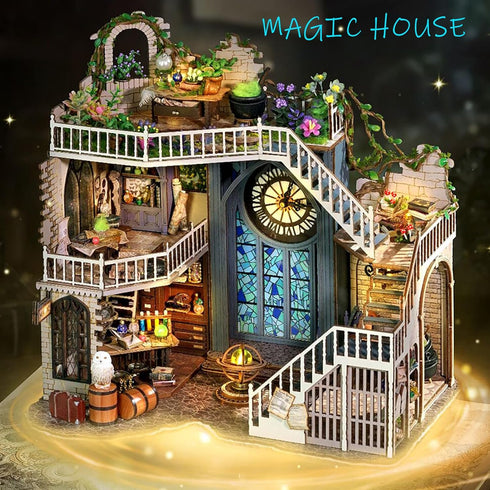 Spilay DIY Miniature Dollhouse Wooden Furniture Kit, Handmade Modern Model with Dust Cover, 1:24 Scale