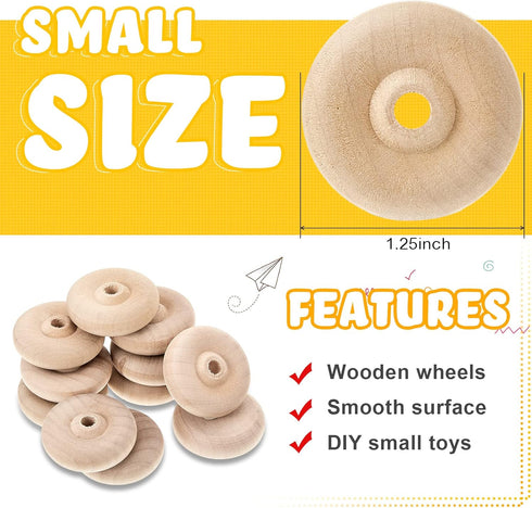 Civaner 36 Pack Wooden Wheels Toys for Crafts Wooden Craft Wheels Wooden Mini Wheels with Axle Pegs for Crafts DIY Toy Cars Painting Colors Wood Working Pegboards(1.25 Inches Diameter)