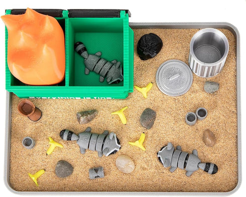 Stylor 3D Dumpster Fire Zen Garden Desk Decor - Print Plastic Miniature Sandbox with Raccoon & Flames, Humorous Office