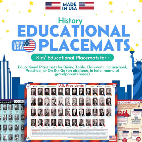 Tot Talk U.S. Presidents Educational Placemat for Kids - Double-Sided, Waterproof, 17.5" x 11.5"