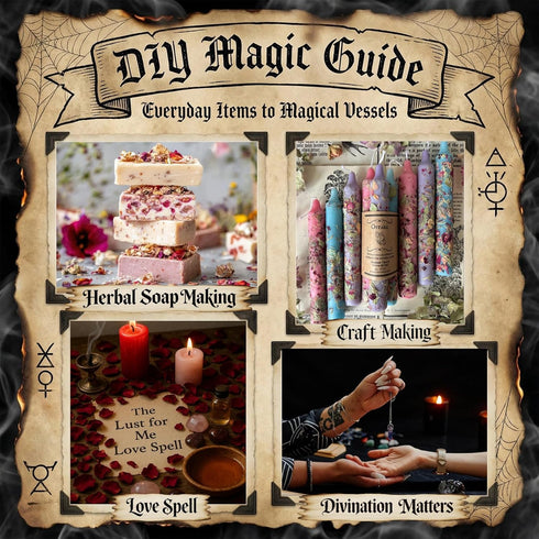 30 Set Witchcraft Kit with Herbs Complete Wiccan Starter with Spell GuideBook, Feather Pen, Parchment Paper & Spoon |