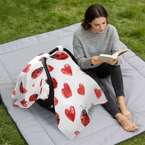 Mazeann Red Ladybug Heart Car Seat Cover Baby Breathable Soft Infant Carseat Covers Canopies Babies Carrier Covers