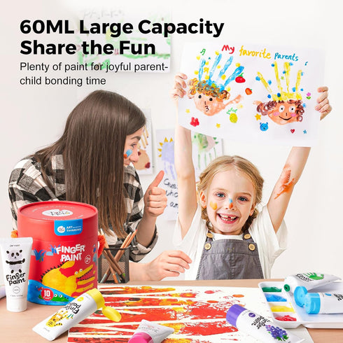 10 (2.1fl oz), 2+ Jar Melo Washable Finger Paints for Toddlers, Colors Large Capacity Non Toxic Baby Paint for Hand