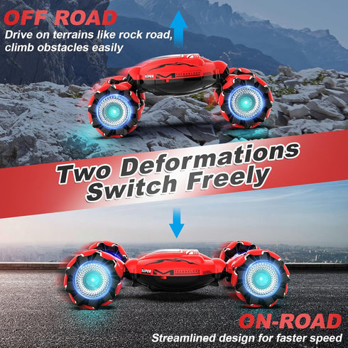 RC Car Toys for Boys Girls 6-12, Gesture Sensing Stunt Car with Lights Music, 2.4GHz 4WD Hand Remote Control 360°