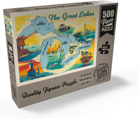 500 MyPuzzle The Great Lakes Illustrated Map and Landmarks - Premium Piece Jigsaw Puzzle for Adults