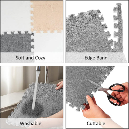 18 12 12 0.4 Amylove Pcs Plush Foam Floor Mat Square Interlocking Carpet Tiles with Border Fluffy Play Mat Floor Tiles