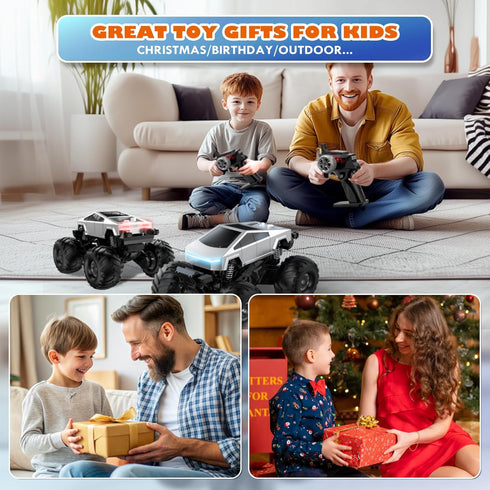 NYVEWIW 1:18 4WD 360 2.4GHz 6+ Remote Control Monster Truck with Charging Dock, Amphibious RC Car Rotation & One-Click