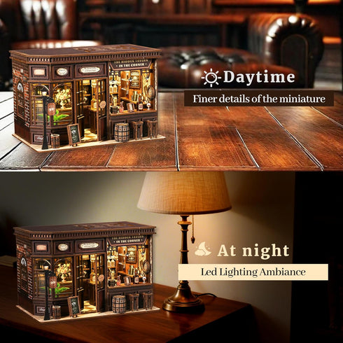 SUNNINO Book Nook Kits for Adults - DIY Miniature Bookshelf Insert with LED Lights, Creative Craft Book Nook Kits