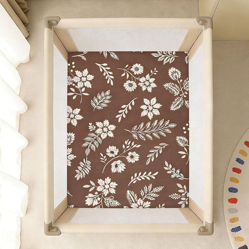 CZXW 52" 28" Boho Floral Brown Crib Sheets Fitted x Natural Cotton Soft & Breathable for Baby Crib Mattress