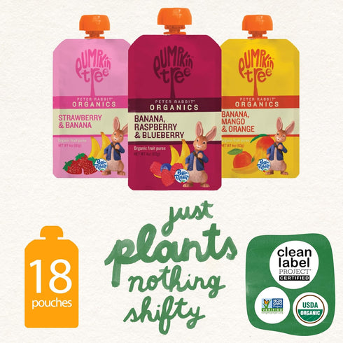Pack 4 oz. (Pack 18) Peter Rabbit Organics Fruit Flavors Variety - Squeezable Snack Pouches