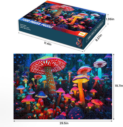 1000 Pieces Puzzle for Adults, Mushrooms Wooden Puzzle, Challenging Family Activity Gift, 29 x 20 in