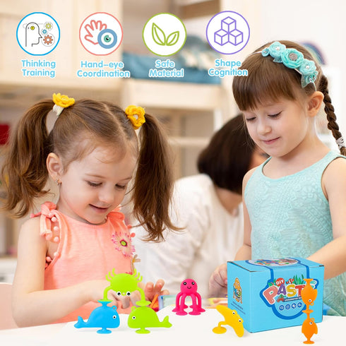 Baby Suction Cup Toys, Ocean Animals Sucker Toys with Mesh Bag Storage, 18 PCS Bath Toys for Kids Ages 4-8