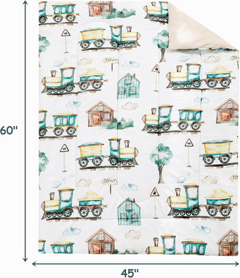 4 Set Country Sets Mooreeke Pieces Toddler Bedding - Brown Train Town Toddler Comforter for Boys, Includes Comforter
