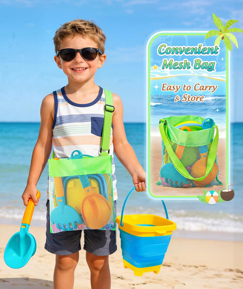 Set DUDUCOFU Collapsible Beach Sand Toys for Kids Toddlers, Collapsible Sand Buckets Sifter and Shovels Rake Diving Gem