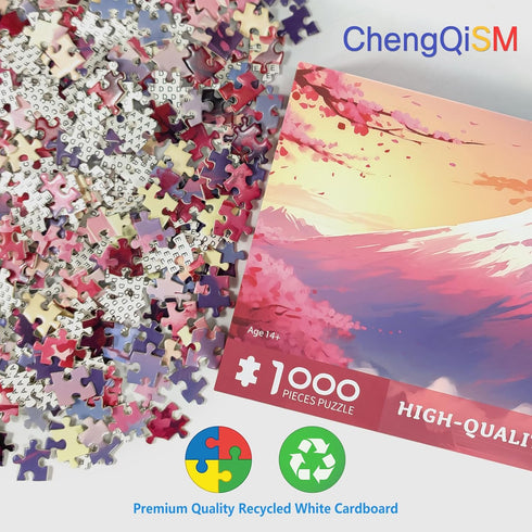 1000 Piece Puzzle for Adults - Iceberg Sakura Jigsaw Puzzles - Cherry Blossom & Mount Fuji Oil Painting