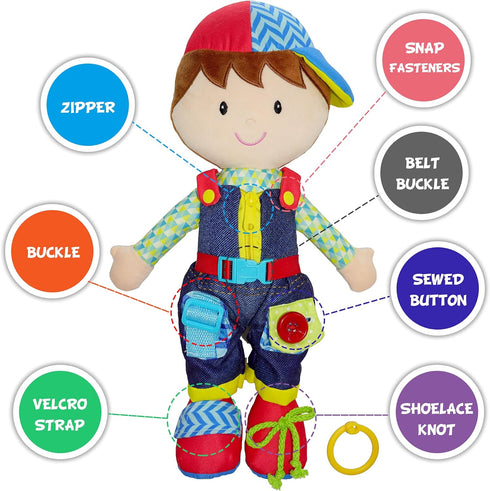 June Garden 15.5" Dressy Friends Lucas, Educational Stuffed Plush Doll for Kids and Toddlers 2 Years and Up