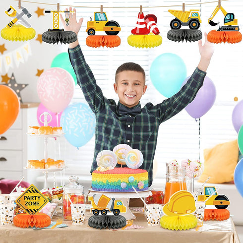 9 3D Threan Pieces Construction Party Centerpieces Honeycomb Car Truck Zone Centerpieces Table decorations for Baby