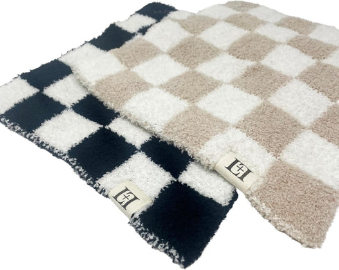 10"x10" L+L USA Checkered Baby Lovey Pacifier/Teether Holder - DreamSoft Plush Fluffy Cuddly Soothie Reversible Mini