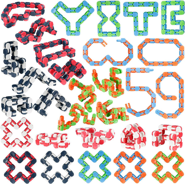 30 Pack Wacky Tracks Fidget Toys, Snap and Click Finger Sensory Toys, 24 Links Snake Puzzles for Stress Relief