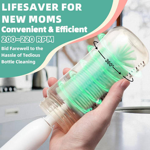 Set Electric Bottle Brush Cleaner, Rechargable Electric Baby Bottle Brush for Travel, Waterproof Electric Bottle