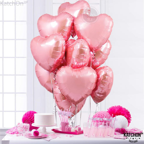 KatchOn Light Pink Heart Balloons Foil, 18 Inch, Pack of 10, Heart Shaped Balloons for Special Occasions