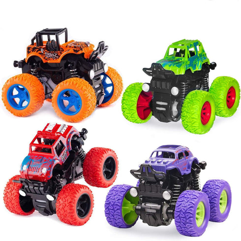 Monster Truck Toys, Friction Powered Toy Cars, Push and Go Vehicles for Kids, Best Christmas Birthday Gift 4-Pack