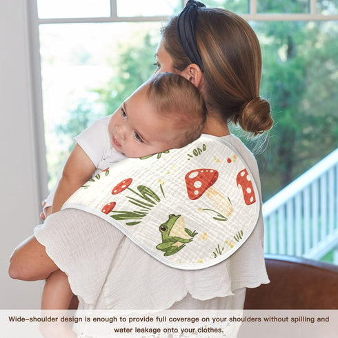 Mazeann 1 Pack Frog Forest Mushrooms Burp Cloths Baby Boys Girls Absorbent Soft Cotton Burping Cloths Rags