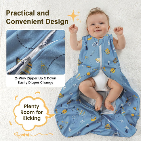 3 Pack 0-6 2-Way PHF Warm Micro-Fleece Baby Sleep Sack Months, Soft Baby Wearable Blanket, Zipper Sleeping Bags, Comfy
