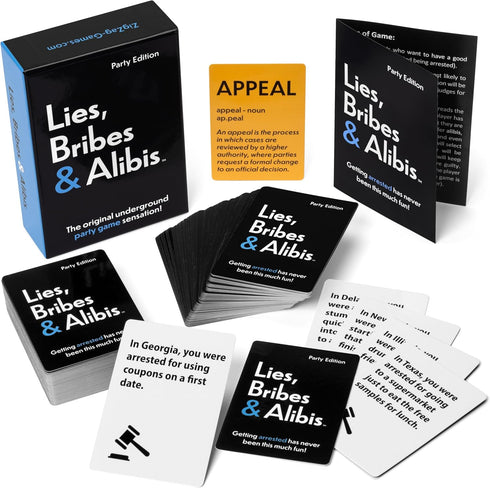 Lies, Bribes & Alibis - Fun Party Card Game for Date Nights, College Gatherings, and Game Nights