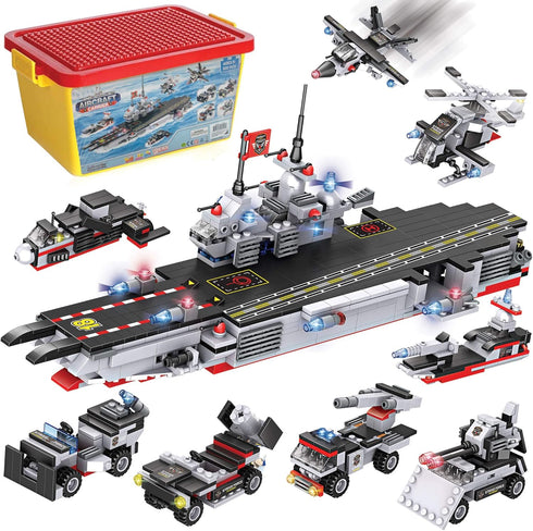 Liberty Imports 825pc Military Aircraft Carrier Fleet Construction Bricks Toy - 8-in-1