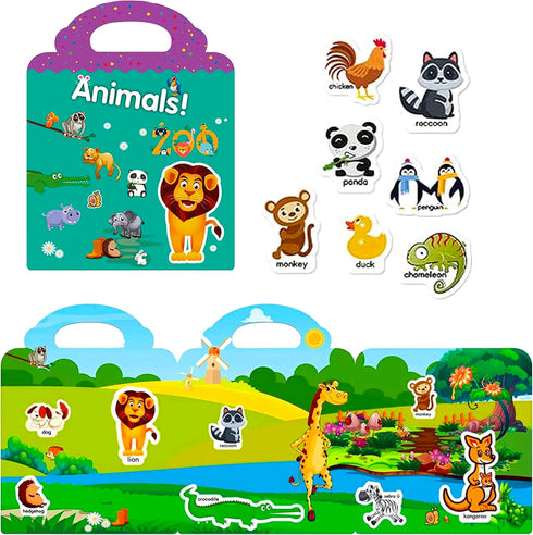 Reusable Sticker Book for Kids, Animal Stickers Activity Books, Educational Travel Toys for Toddler Girls Boys