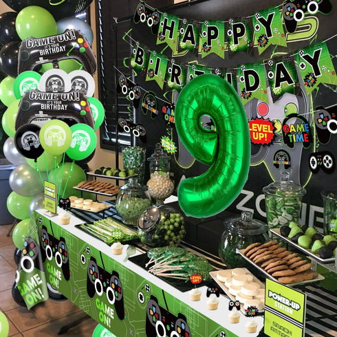 Video Game Birthday Party Decorations - 9th Birthday for Boys, Gaming Pattern Balloons, HAPPY BIRTHDAY Banner,
