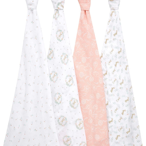 100% 4 Pack, aden + anais Essentials Muslin Swaddle Blankets for Baby Girls and Boys, Newborn Receiving Blanket