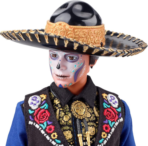 2022 Barbie Signature Fashion Doll, Da De Muertos Ken Collectible Wearing Shirt, Vest & Sombrero with Calavera Face