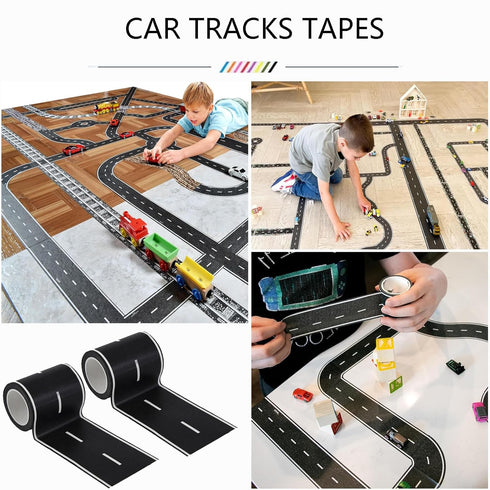 2 Pack 32.8 2in. ft x Black Roadway Track Tape, Road Tape for Toy Cars, Sticks to Flat Surfaces, No Residue