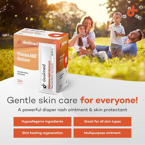 (144 Packets/Box, Pack 1) Dealmed A&D Ointment | Diaper Rash Cream for Baby with Vitamins A & D | Moisturizing Skin