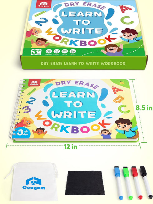 Coogam Learn to Write Workbook, Numbers Letters Practicing Book, ABC Alphabet Sight Words Handwriting Educational